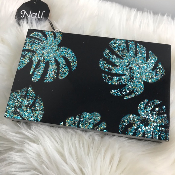 🆕 Nali Box Sparkly Leaf Clutch Detachable Strap - Picture 2 of 8